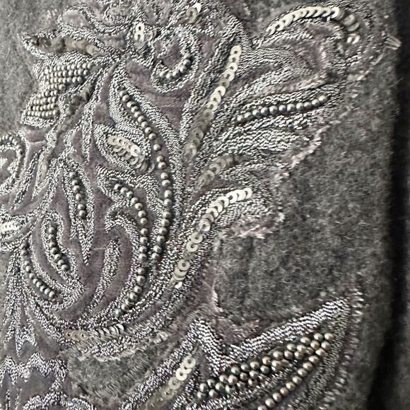 Chico's Size 1 Gray Wool Blend Beaded Embellished Jacket Women’s Size Medium - Picture 4 of 15